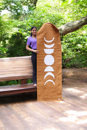 Moon Light Organic Cotton Yoga Mat | Handwoven, Anti-Skid Option | Celestial Moon Phases, Mustard or Black | Eco-Friendly & Gift Ready