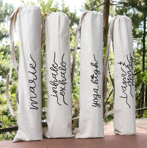 Personalized Embroidered Yoga Mat Bag – Minimalist Handmade Cotton Carrier | Custom Gift for Yogis