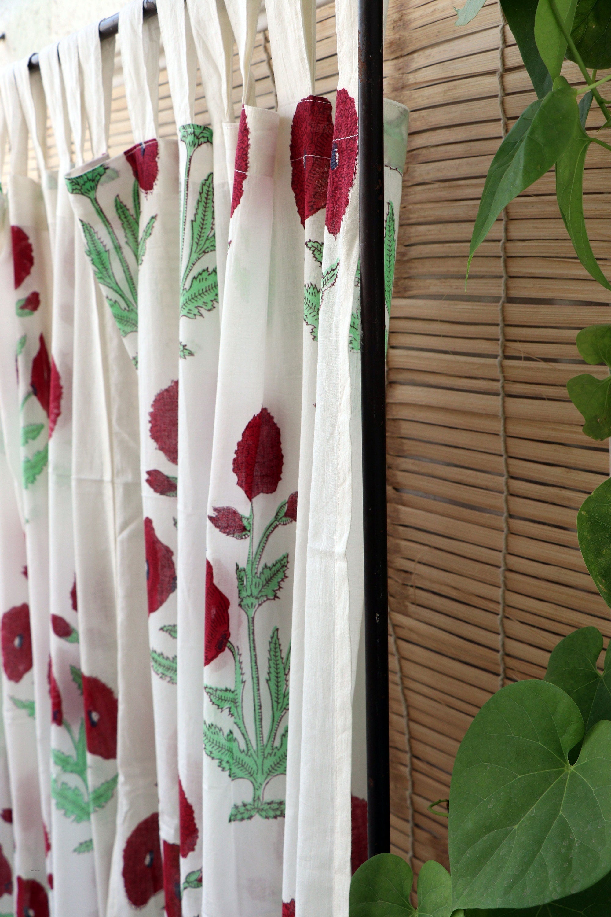 Handblock Print Mulmul (Muslin) Curtain/Room Divider/Sheer/Drape with Loops - Way to your Heart - Set of Two Curtains