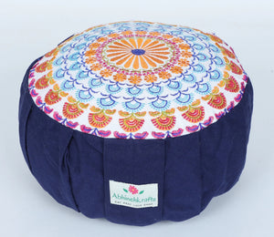 Embroidered Round Portable Meditation Cushion, Zafu Yoga Pillow - Parvati