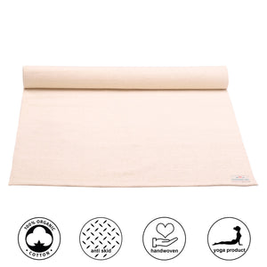 Organic cotton mat for Yoga, Pilates, Fitness, and Meditation - Natural Color (White) - Option to choose a natural rubber back finish - 3mm