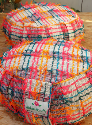 Yoga Meditation Cushion | Handwoven Handmade Round Zafu Pillow |Zipped Cover |Washable| Portable - Rainbow - Filling Options Available