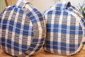 Yoga Meditation Cushion | Handwoven Handmade Round Zafu Pillow |Zipped Cover |Washable| Portable - Azure Love - Filling Options Available