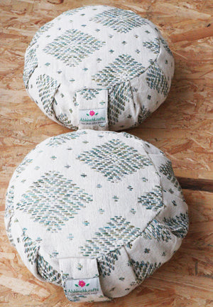 Yoga Meditation Cushion | Handwoven Handmade Round Zafu Pillow |Zipped Cover |Washable| Portable - Diamond - Filling Options Available