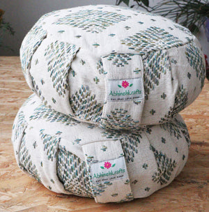 Yoga Meditation Cushion | Handwoven Handmade Round Zafu Pillow |Zipped Cover |Washable| Portable - Diamond - Filling Options Available