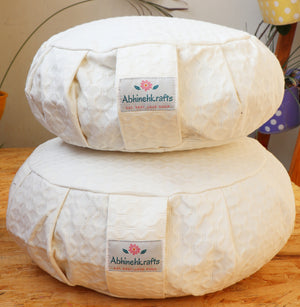 Yoga Meditation Cushion | Handwoven Handmade Round Zafu Pillow |Zipped Cover |Washable| Portable - Shweta - Filling Options Available