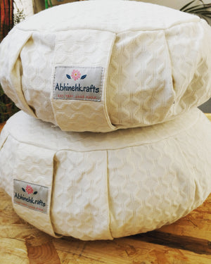 Yoga Meditation Cushion | Handwoven Handmade Round Zafu Pillow |Zipped Cover |Washable| Portable - Shweta - Filling Options Available