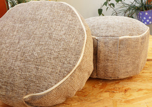 Rondo Yoga Meditation Cushion | Handwoven Handmade Rondo Zafu Pillow - Beige |Zipped Cover |Washable| Portable - Filling Options Available