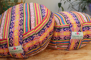 Yoga Meditation Cushion | Handwoven Handmade Round Zafu Pillow |Zipped Cover |Washable| Portable - Tibet - Filling Options Available