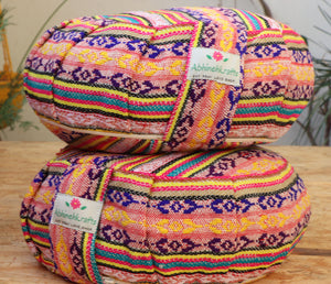 Yoga Meditation Cushion | Handwoven Handmade Round Zafu Pillow |Zipped Cover |Washable| Portable - Tibet - Filling Options Available