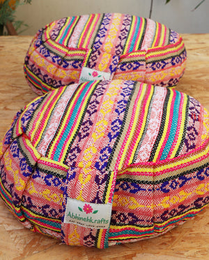 Yoga Meditation Cushion | Handwoven Handmade Round Zafu Pillow |Zipped Cover |Washable| Portable - Tibet - Filling Options Available