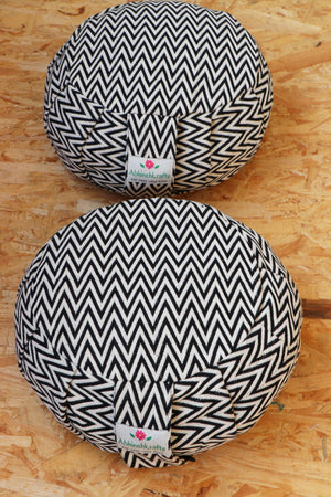 Yoga Meditation Cushion | Handwoven Handmade Round Zafu Pillow |Zipped Cover |Washable| Portable - Black Aztec - Filling Options Available