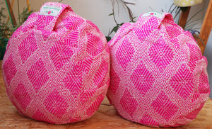 Yoga Meditation Cushion | Handwoven Handmade Round Zafu Pillow |Zipped Cover |Washable| Portable - Fuchsia Love - Filling Options Available