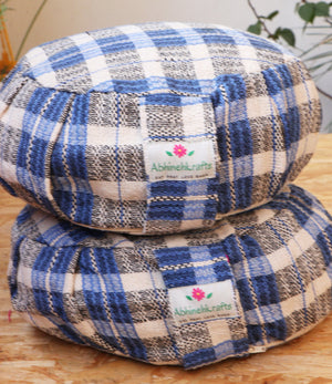 Yoga Meditation Cushion | Handwoven Handmade Round Zafu Pillow |Zipped Cover |Washable| Portable - Azure Love - Filling Options Available