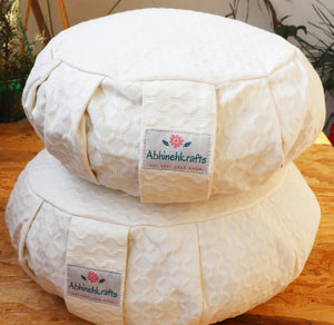 Yoga Meditation Cushion | Handwoven Handmade Round Zafu Pillow |Zipped Cover |Washable| Portable - Shweta - Filling Options Available