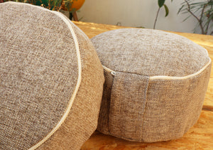 Rondo Yoga Meditation Cushion | Handwoven Handmade Rondo Zafu Pillow - Beige |Zipped Cover |Washable| Portable - Filling Options Available
