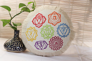 Embroidered Seven Chakra Round Zafu Yoga Pillow |Zipped Cover |Washable| Portable - Filling Options - Pre-Orders