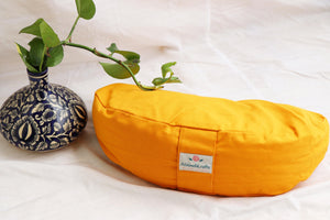 Crescent Yoga/Meditation Cushion–Crescent Yoga Pillow| Zippered Organic Cotton Cover/Liner|Carrying Handle - Color Options - Filling Options