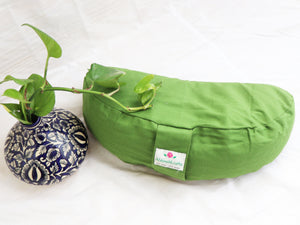 Crescent Yoga/Meditation Cushion–Crescent Yoga Pillow| Zippered Organic Cotton Cover/Liner|Carrying Handle - Color Options - Filling Options