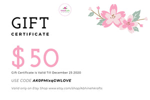 Abhinehkrafts - Gift Certificate - Redeemable only at the AbhinehKrafts Etsy Shop