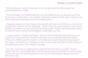 Abhinehkrafts - Gift Certificate - Redeemable only at the AbhinehKrafts Etsy Shop