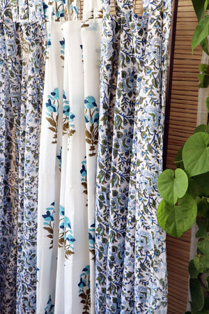 Handblock Print Mulmul (Muslin) Curtain/Room Divider/Sheer/Drape with Loops - Love as we know it - Set of Three Curtains