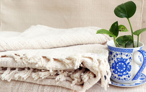 Combo Set - Handwoven Organic Cotton Blanket and a Meditation Cushion - Design: Ananda - Christmas Gift