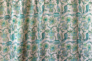 Handblock Print Mulmul (Muslin) Curtain/Room Divider/Sheer/Drape with Loops - La La Land - Set of Two Curtains