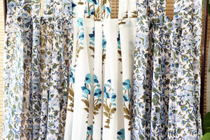 Handblock Print Mulmul (Muslin) Curtain/Room Divider/Sheer/Drape with Loops - Love as we know it - Set of Three Curtains