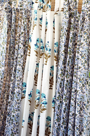Handblock Print Mulmul (Muslin) Curtain/Room Divider/Sheer/Drape with Loops - Love as we know it - Set of Three Curtains
