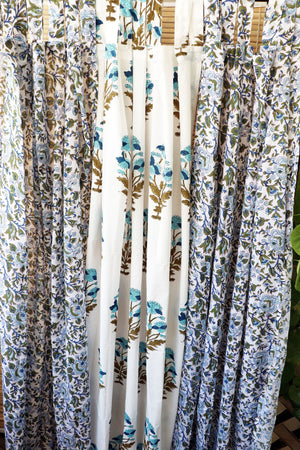 Handblock Print Mulmul (Muslin) Curtain/Room Divider/Sheer/Drape with Loops - Love as we know it - Set of Three Curtains