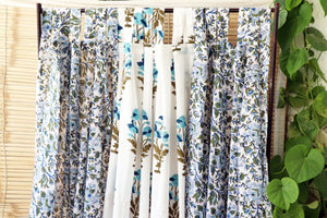 Handblock Print Mulmul (Muslin) Curtain/Room Divider/Sheer/Drape with Loops - Love as we know it - Set of Three Curtains