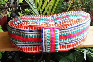 Yoga Meditation Cushion | Handwoven Handmade Crescent Pillow |Zipped Cover |Washable| Portable - Carnival - Filling Options Available