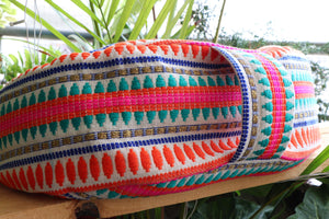 Yoga Meditation Cushion | Handwoven Handmade Crescent Pillow |Zipped Cover |Washable| Portable - Carnival - Filling Options Available