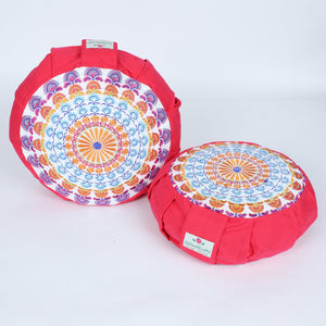 Embroidered Round Zafu Yoga Pillow |Zipped Cover |Washable| Portable - Beas (Blue on Fuscia Pink) - Size and Filling Options