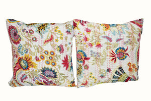 Meditation/Yoga Studio Decor Cushion, Throw Decorative Cushion - Screen Printed and Kantha Embroidered - Made in India - Multiple Options