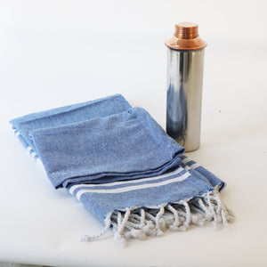 Clearance - Copper Magnetic Water Bottle (Tamra Jal Patra) with a Complimentary Yoga Towel - For Health, Wellness, Yoga