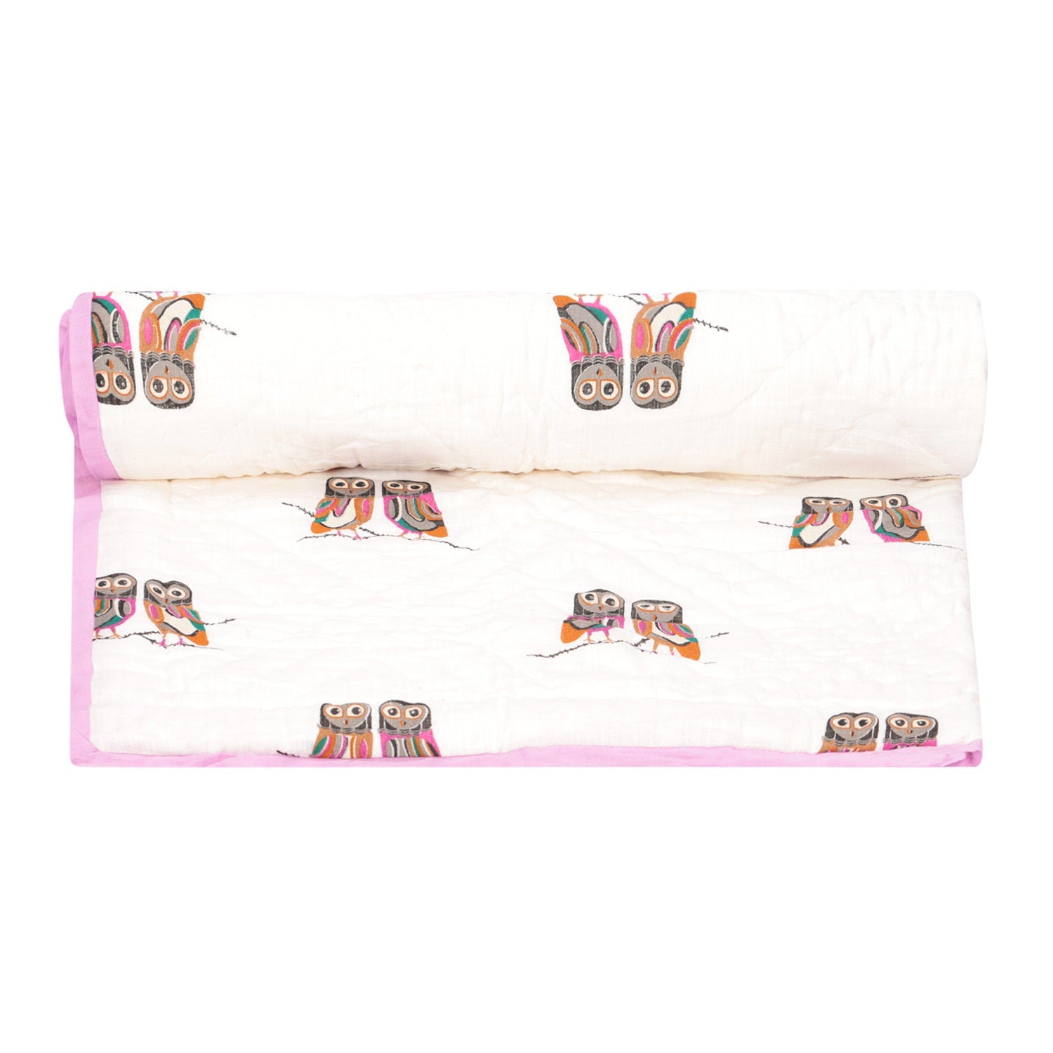Baby Quilt/Blanket - Organic Cotton - Baby, Infants, Toddlers, Preschoolers, Children - Soft Warm Handmade - Owls - Grey/Purple