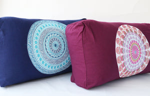 Yoga Bolster Pillow for Meditation and Support - Rectangular Embroidered Yoga Cushion - Machine Washable - Made in India by AbhinehKrafts
