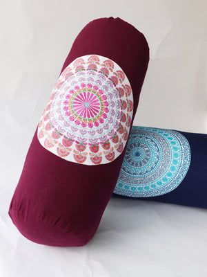 Round Yoga Bolster Pillow for Meditation and Support - Round Embroidered Yoga Cushion - Machine Washable - Made in India by AbhinehKrafts