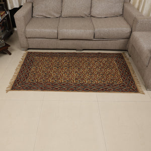 Large Cotton Yoga Mat - 5x3 feet Area Rug - Kalamkari Hand Block Printed - Cotton Area/Yoga Rug - Handwoven Cotton Carpet