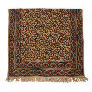 Large Cotton Yoga Mat - 5x3 feet Area Rug - Kalamkari Hand Block Printed - Cotton Area/Yoga Rug - Handwoven Cotton Carpet