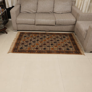 Large Cotton Yoga Mat - 5x3 feet Area Rug - Kalamkari Hand Block Printed - Cotton Area/Yoga Rug - Handwoven Cotton Carpet