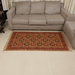 Large Cotton Yoga Mat - 5x3 feet Area Rug - Kalamkari Hand Block Printed - Cotton Area/Yoga Rug - Handwoven Cotton Carpet