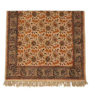 Large Cotton Yoga Mat - 5x3 feet Area Rug - Kalamkari Hand Block Printed - Cotton Area/Yoga Rug - Handwoven Cotton Carpet