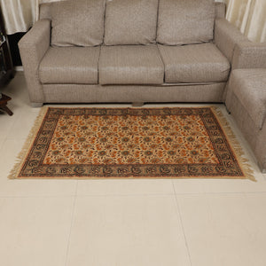 Large Cotton Yoga Mat - 5x3 feet Area Rug - Kalamkari Hand Block Printed - Cotton Area/Yoga Rug - Handwoven Cotton Carpet