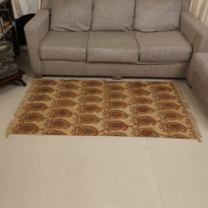 Large Cotton Yoga Mat - 5x3 feet Area Rug - Kalamkari Hand Block Printed - Cotton Area/Yoga Rug - Handwoven Cotton Carpet