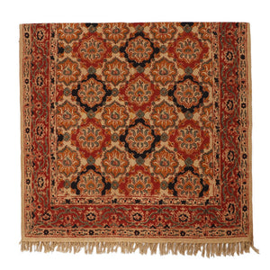 Large Cotton Yoga Mat - 5x3 feet Area Rug - Kalamkari Hand Block Printed - Cotton Area/Yoga Rug - Handwoven Cotton Carpet