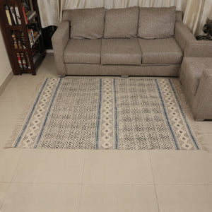 Large Yoga Mat 6x 4 feet for Yoga, Pilates, Fitness, and Meditation - (Handwoven Area Rug, Mat, Dhurrie, Hand Block-Printed Rug)