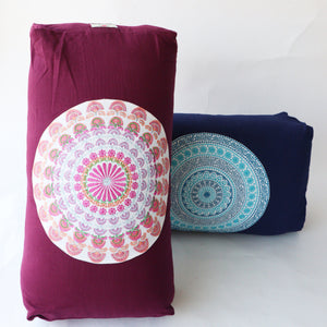 Yoga Bolster Pillow for Meditation and Support - Rectangular Embroidered Yoga Cushion - Machine Washable - Made in India by AbhinehKrafts